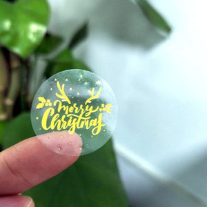 Round Gold Foil Clear Merry Christmas Stickers - Christmas Gift Packing and Wrapping Supplies