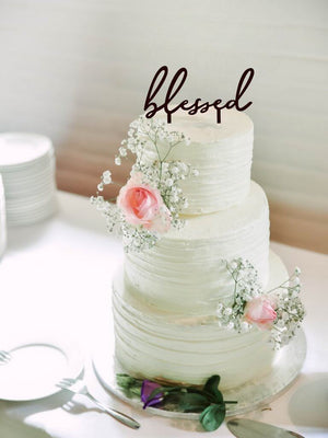 Acrylic Black 'blessed' Christening Cake Topper - D
