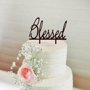Acrylic Black Blessed Cake Topper - Christening / Baptism / Baby Shower Cake Decorations
