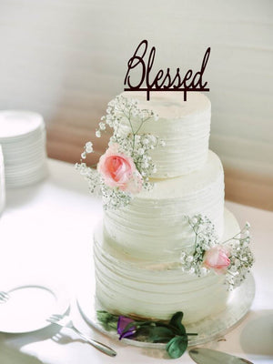 Acrylic Black Blessed Cake Topper - Christening / Baptism / Baby Shower Cake Decorations