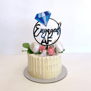 Acrylic Black Engaged Loop with Blue Diamond Cake Topper