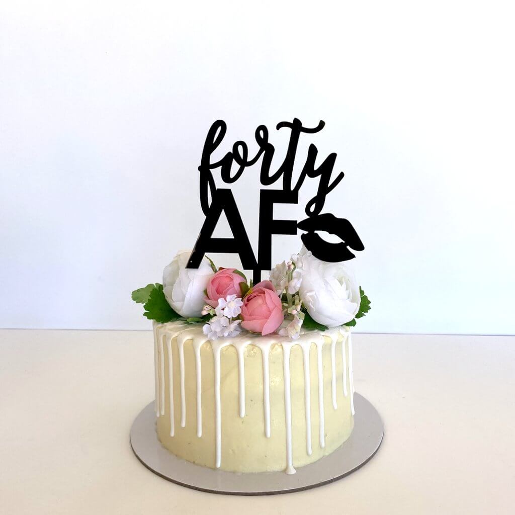 Acrylic Black 'forty AF' Birthday Cake Topper - Funny Naughty 40th Forty Fortieth Birthday Party Cake Decorations