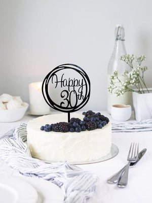 Acrylic Black Geometric Circle Happy 30th Cake Topper