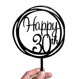Acrylic Black Geometric Circle Happy 30th Cake Topper