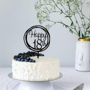 Online Party Supplies Australia Acrylic Black Mirror Geometric Circle Happy 18th Cake Topper