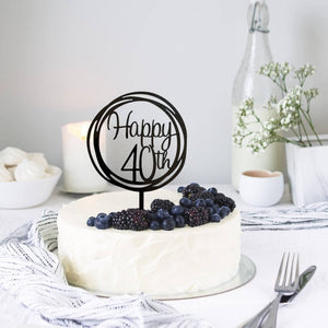 Online Party Supplies Australia Acrylic Black Mirror Geometric Circle Happy 40th Cake Topper