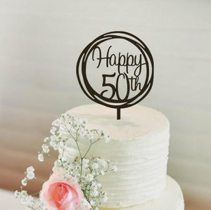 Online Party Supplies Australia Acrylic Black Mirror Geometric Circle Happy 50th Cake Topper