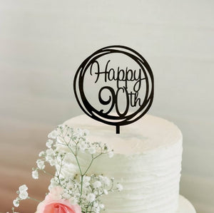 Online Party Supplies Australia Acrylic Black Mirror Geometric Circle Happy 90th Cake Topper