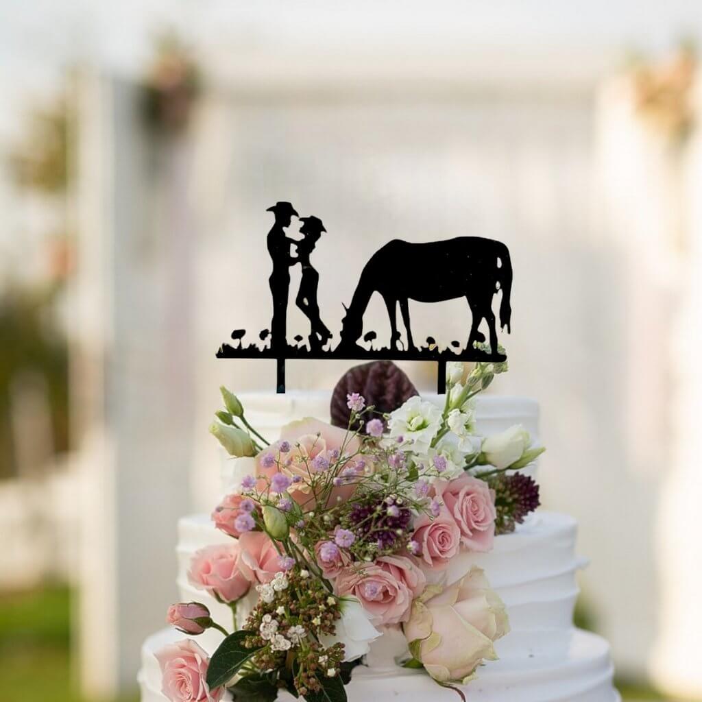 acrylic black silhouette mr mrs bride groom with a horse wedding bridal cake topper