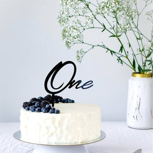 Acrylic Black One Script Happy First Birthday Cake Topper