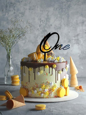 Acrylic Black One Script Happy First Birthday Cake Topper
