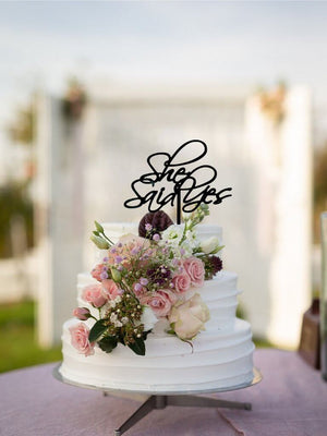 Online Party Supplies Australia black acrylic she said yes bridal engagement cake topper