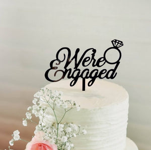 Online Party Supplies Australia Acrylic Black 'We're Engaged' Diamond Ring Cake Topper