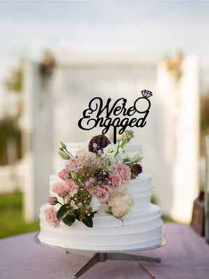 Online Party Supplies Australia Acrylic Black 'We're Engaged' Diamond Ring Cake Topper