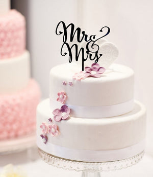 Acrylic Black 'Mr and Mrs' Wedding Engagement Bridal Shower Cake Topper
