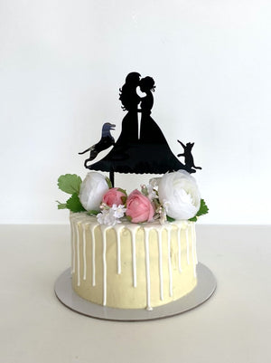 Online Party Supplies Australia Black Silhouette Two Brides Hugging Kissing with Two Cats Wedding Cake Topper