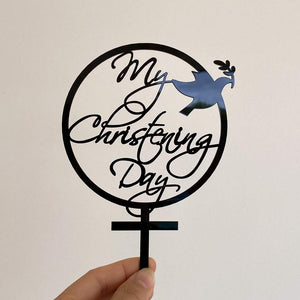 Acrylic Black My Christening Day Dove Cake Topper - Christening / Baptism / Baby Shower Cake Decorations