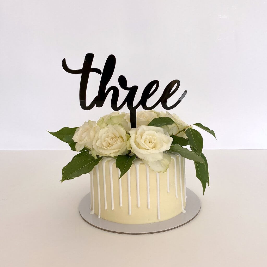 Acrylic Black 'Three' Birthday Cake Topper