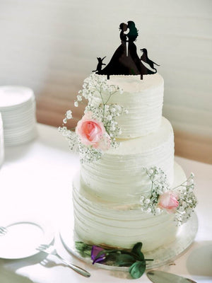 Online Party Supplies Australia Black Silhouette Two Brides Hugging Kissing with Cat Dog Wedding Cake Topper