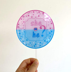 Acrylic Pink and Blue 'She or He?' Cake Topper - Laser Cut Baby Shower Cake Decorations
