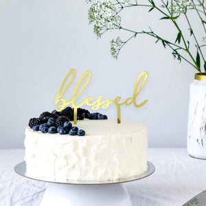 Acrylic Gold Mirror 'blessed' Christening Cake Topper - D