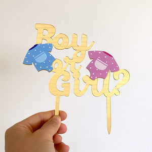 Acrylic Gold Mirror Boy or Girl Onesies Cake Topper - Laser Cut Baby Shower Cake Decorations