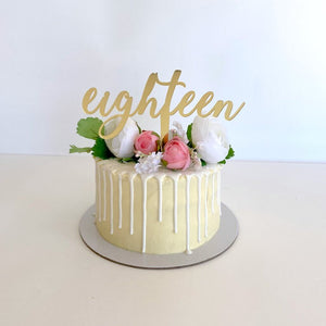 Laser Cut Gold Mirror Acrylic 'eighteen' Script Cake Topper