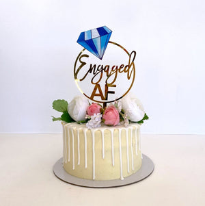 Acrylic Gold Mirror Engaged Loop with Blue Diamond Cake Topper