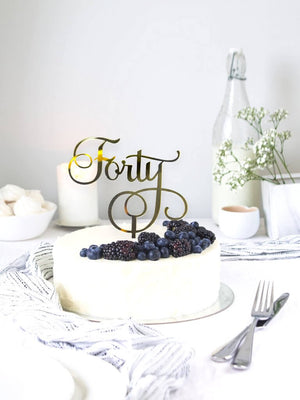 Acrylic  Gold Mirror 'Forty' Fortieth Birthday Cake Topper