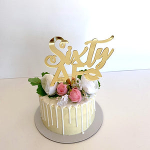 Acrylic Gold Mirror sixty AF Birthday Cake Topper - Funny Naughty 60th Sixtieth Birthday Party Cake Decorations