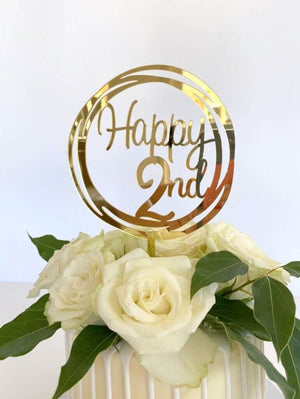 Acrylic Gold Mirror Happy 3rd Birthday Geometric Circle Cake Topper