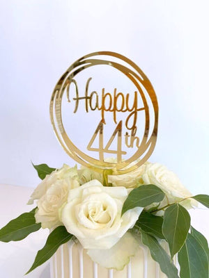 Acrylic Gold Mirror Happy 44th Birthday Geometric Circle Cake Topper