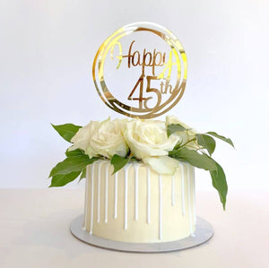 Acrylic Gold Mirror Happy 45th Birthday Geometric Circle Cake Topper