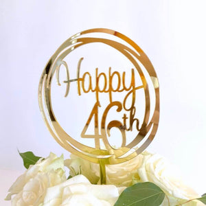 Acrylic Gold Mirror Happy 46th Birthday Geometric Circle Cake Topper