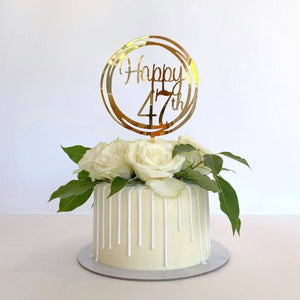 Acrylic Gold Mirror Happy 47th Birthday Geometric Circle Cake Topper