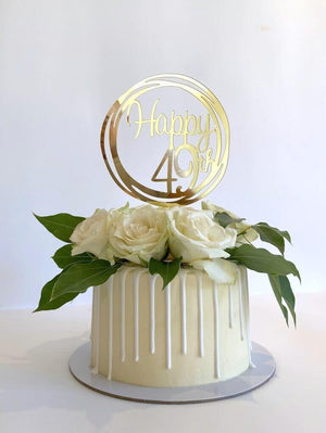 Acrylic Gold Mirror Happy 49th Birthday Geometric Circle Cake Topper