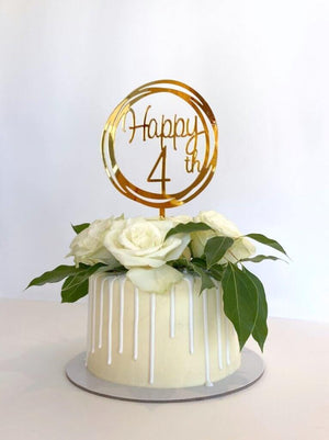 Acrylic Gold Mirror Happy 4th Birthday Geometric Circle Cake Topper