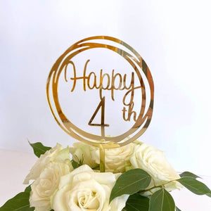 Acrylic Gold Mirror Happy 4th Birthday Geometric Circle Cake Topper