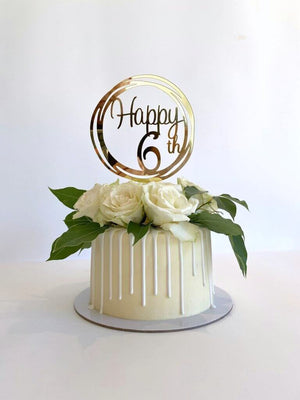 Acrylic Gold Mirror Happy 6th Birthday Geometric Circle Cake Topper