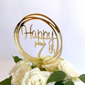 Acrylic Gold Mirror Happy 7th Birthday Geometric Circle Cake Topper