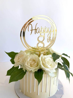 Acrylic Gold Mirror Happy 8th Birthday Geometric Circle Cake Topper