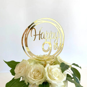 Acrylic Gold Mirror Happy 9th Birthday Geometric Circle Cake Topper