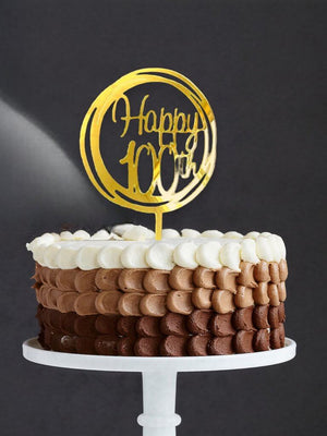 Acrylic Gold Mirror Geometric Circle Happy 100th Cake Topper