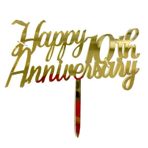 Gold Mirror Acrylic 'Happy 10th Anniversary' Cake Topper