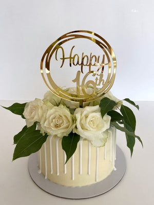 Online Party Supplies Australia gold mirror geometric circle Happy 16th birthday cake topper