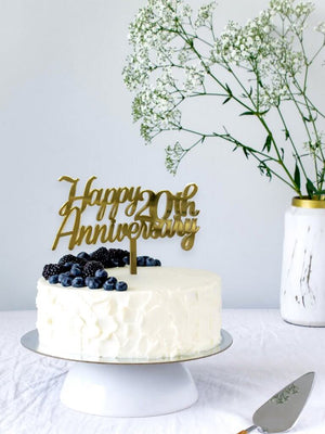 Gold Mirror Acrylic 'Happy 20th Anniversary' Cake Topper
