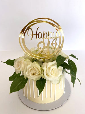 Acrylic Gold Mirror Happy 21st Geometric Round birthday Cake Topper