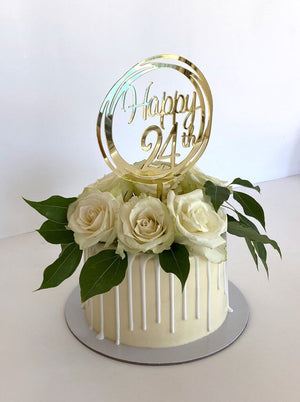 Acrylic Gold Geometric Circle Happy 24th Cake Topper