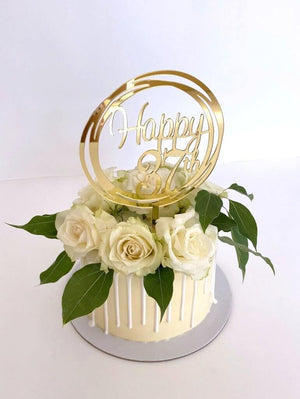 Acrylic Gold Geometric Circle Happy 37th birthday Cake Topper