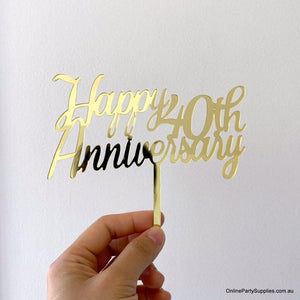 Online Party Supplies Australia Gold Mirror Acrylic 'Happy 40th Anniversary' Cake Topper